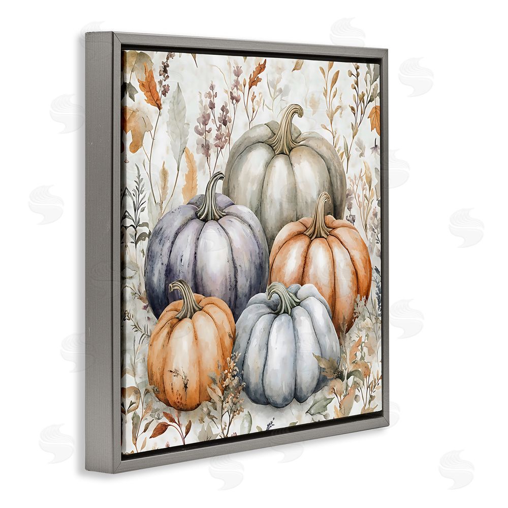 Creative Studio Watercolor Pumpkin Harvest Gray Floating Frame Canvas Wall Art Print