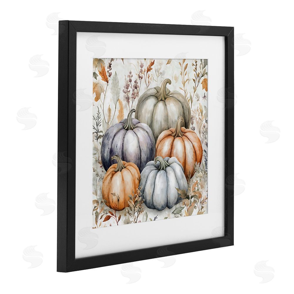Creative Studio Watercolor Pumpkin Harvest Black Framed Print Under Glass with White Mat Wall Art