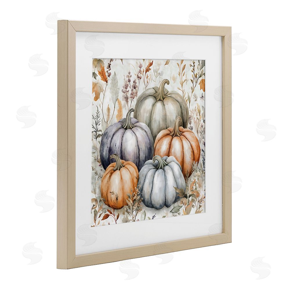 Creative Studio Watercolor Pumpkin Harvest Birch Framed Print Under Glass with White Mat Wall Art
