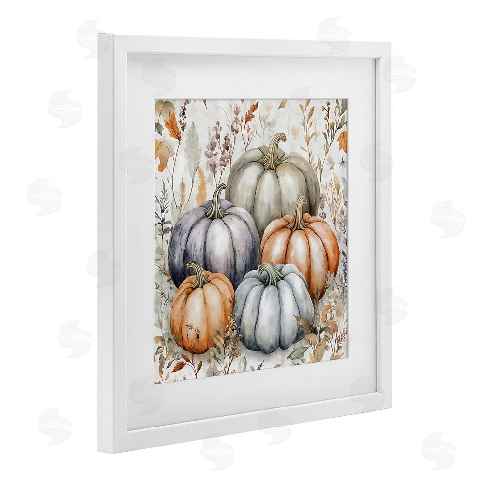 Creative Studio Watercolor Pumpkin Harvest White Framed Print Under Glass with Mat Wall Art