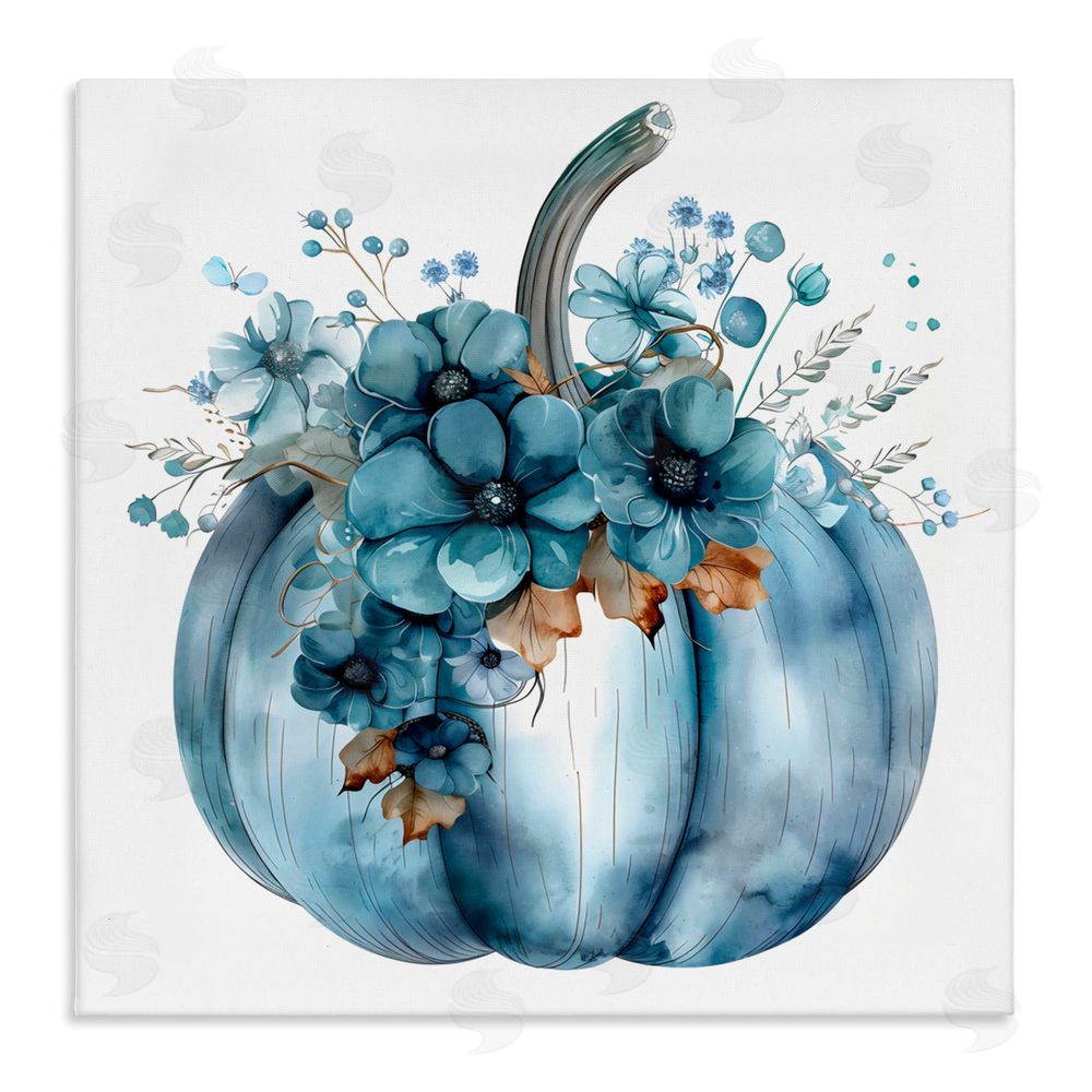 Creative Studio Blue Pumpkin With Flowers Canvas Wall Art Print