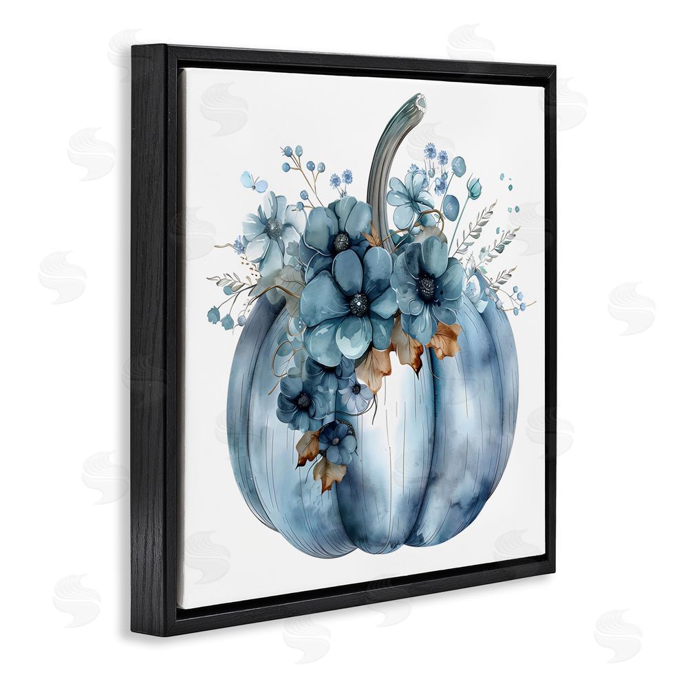 Creative Studio Blue Pumpkin With Flowers Black Floating Frame Canvas Wall Art Print