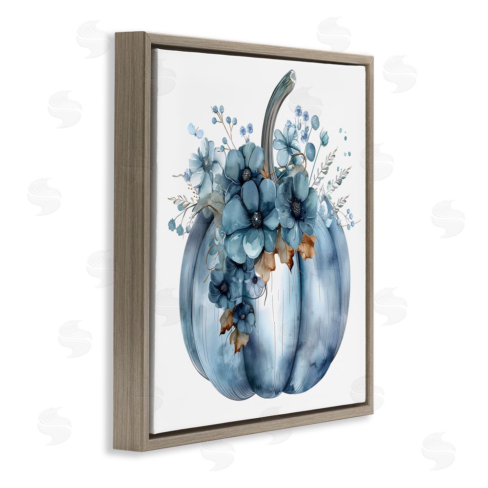 Creative Studio Blue Pumpkin With Flowers Brown Floating Frame Canvas Wall Art Print
