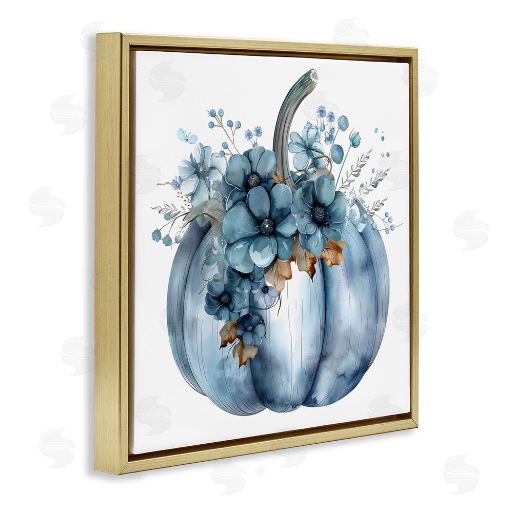 Creative Studio Blue Pumpkin With Flowers Gold Floating Frame Canvas Wall Art Print