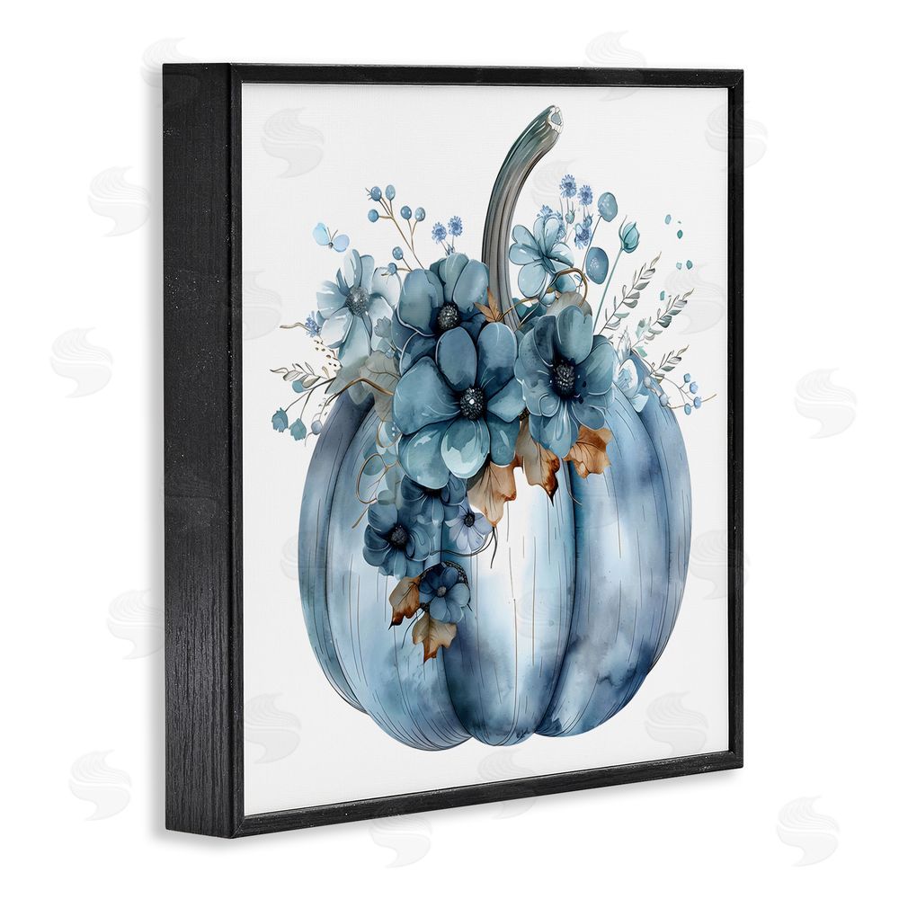 Creative Studio Blue Pumpkin With Flowers Black Framed Giclee Wall Art Print
