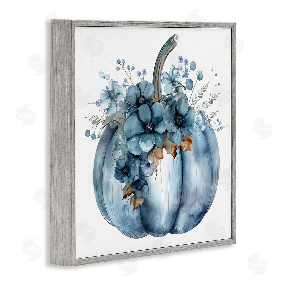 Creative Studio Blue Pumpkin With Flowers Gray Framed Giclee Wall Art Print