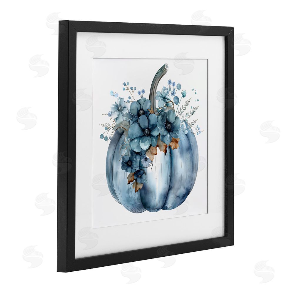 Creative Studio Blue Pumpkin With Flowers Black Framed Print Under Glass with White Mat Wall Art