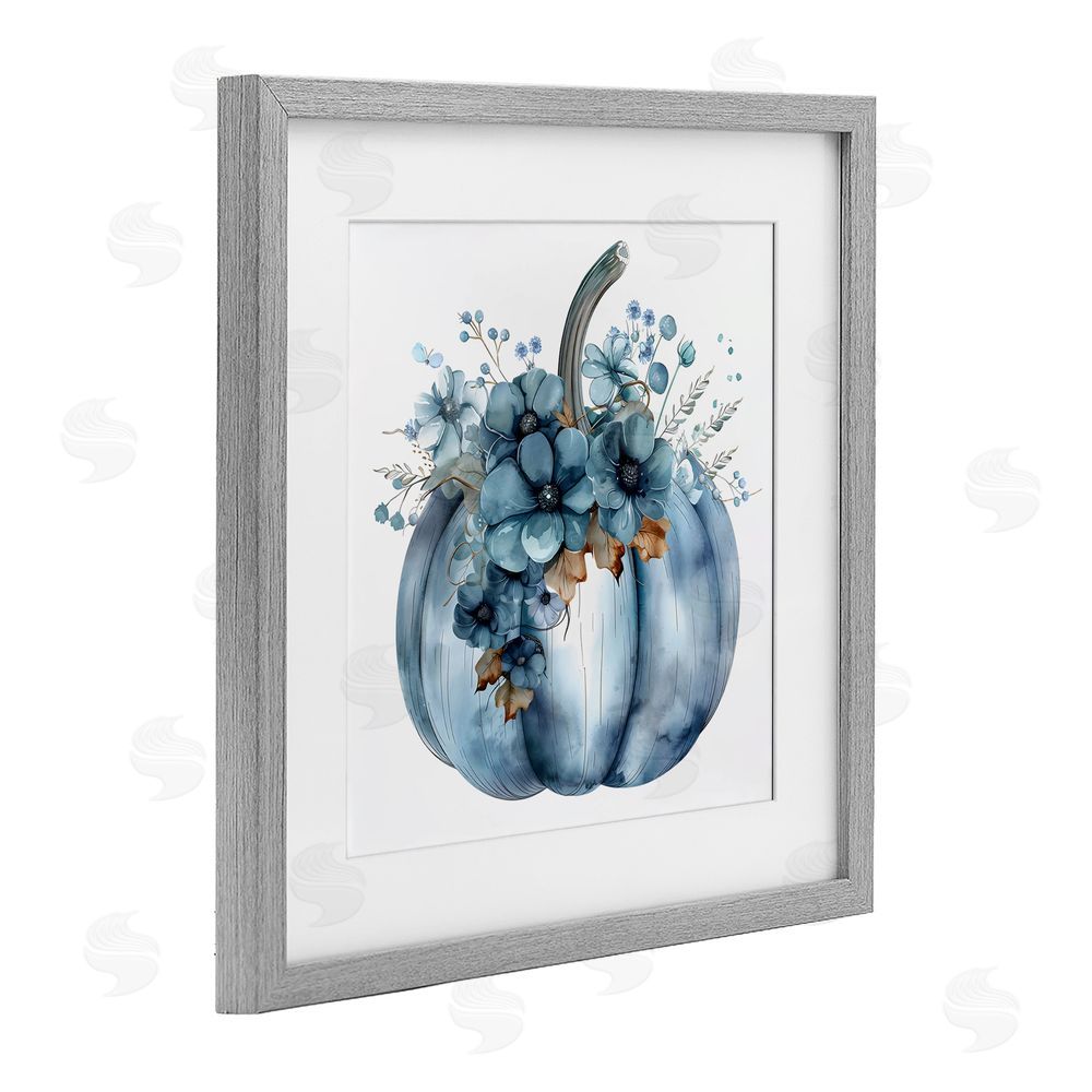 Creative Studio Blue Pumpkin With Flowers Gray Framed Print Under Glass with White Mat Wall Art
