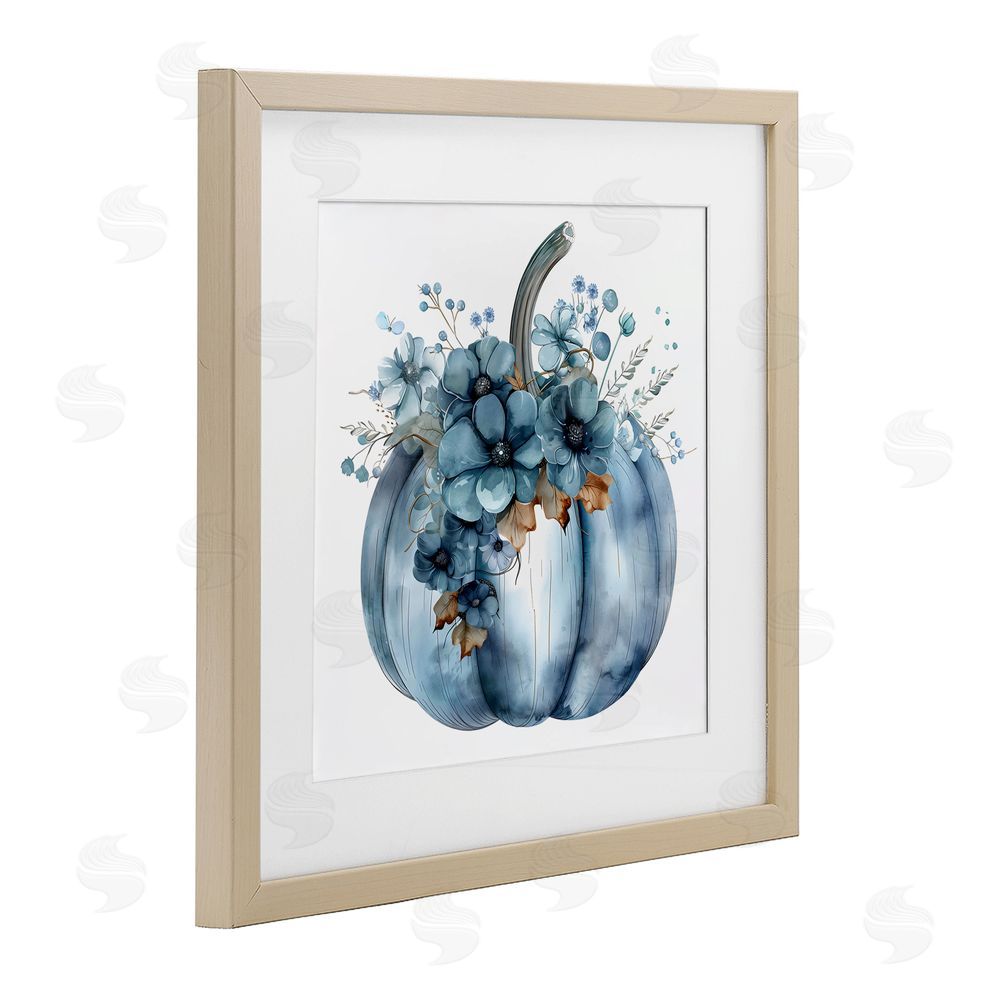 Creative Studio Blue Pumpkin With Flowers Birch Framed Print Under Glass with White Mat Wall Art