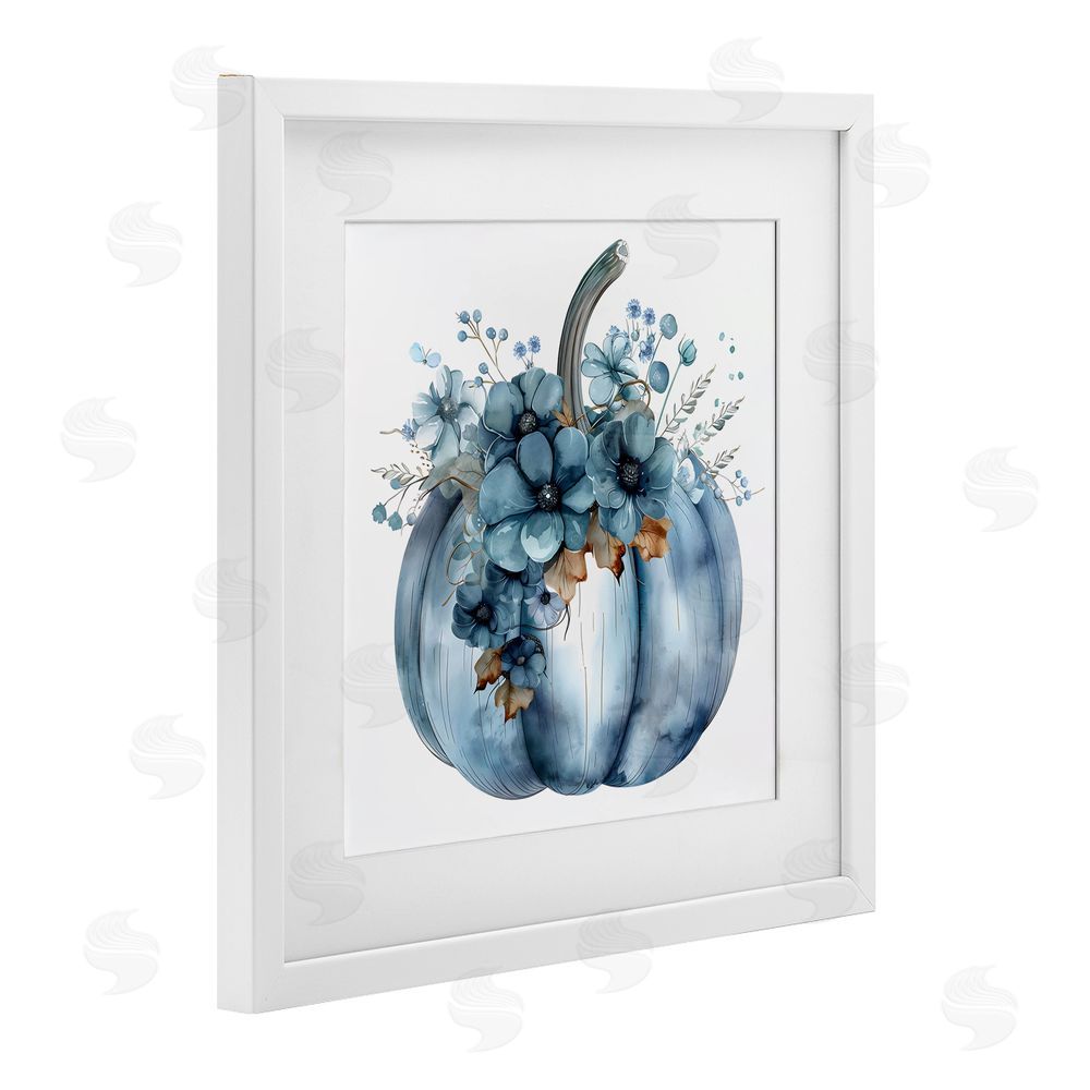 Creative Studio Blue Pumpkin With Flowers White Framed Print Under Glass with Mat Wall Art
