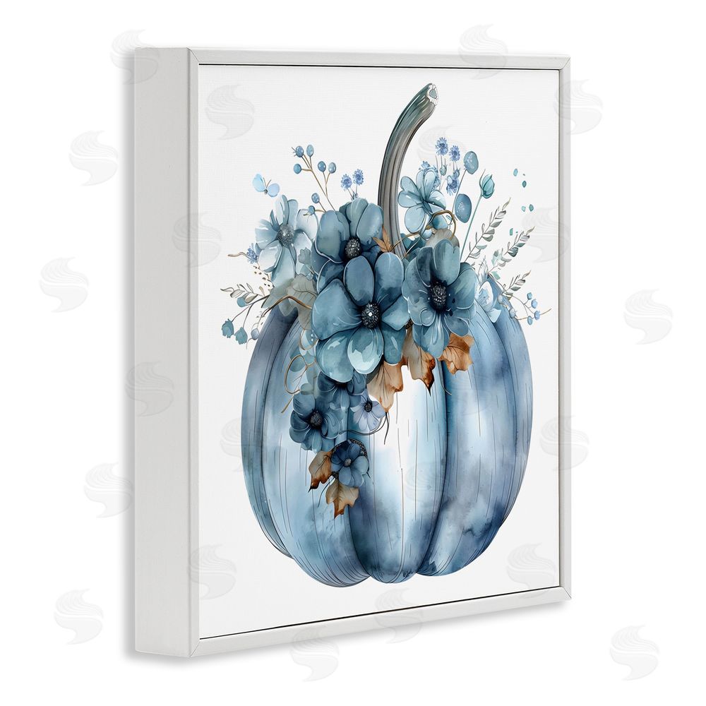 Creative Studio Blue Pumpkin With Flowers White Framed Giclee Wall Art Print