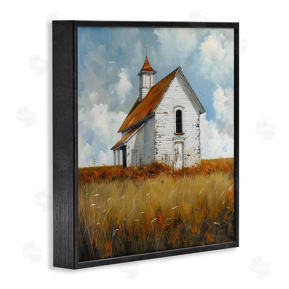 Creative Studio Rustic Church in Field Black Framed Giclee Wall Art