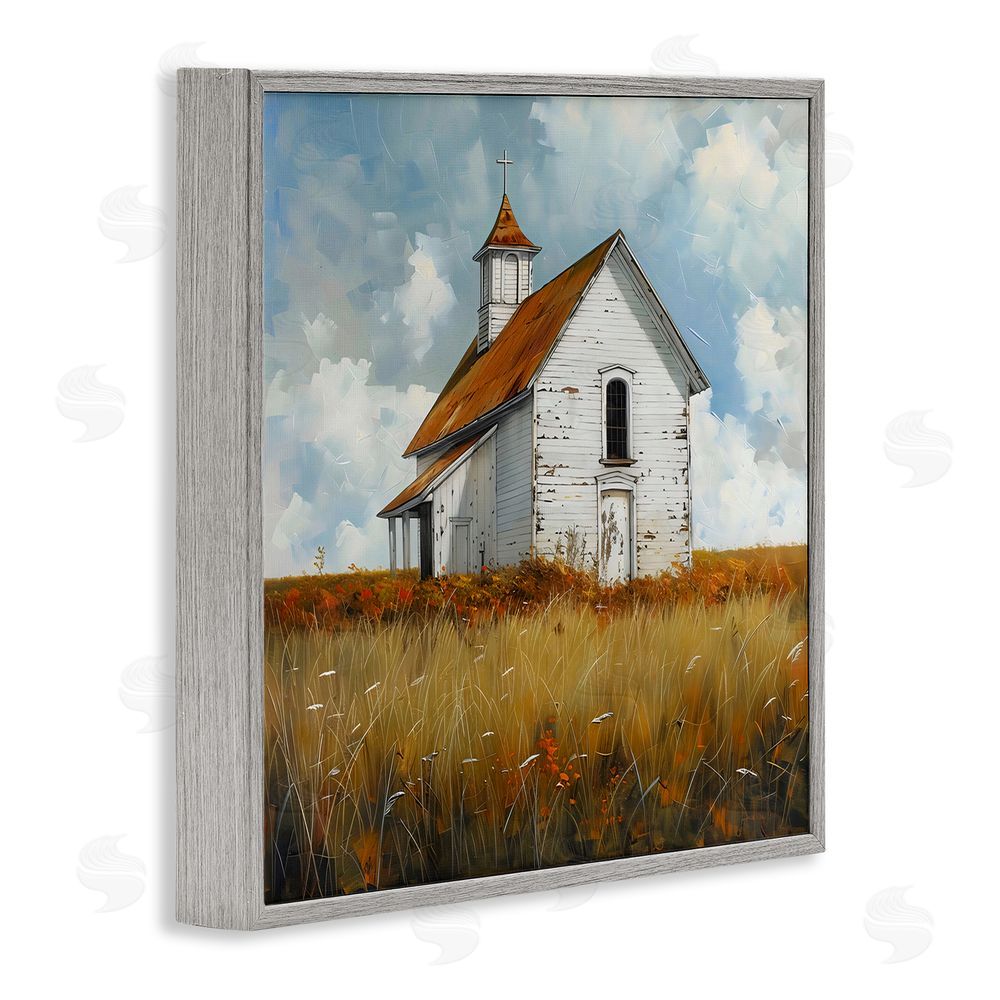 Creative Studio Rustic Church in Field Gray Framed Giclee Wall Art