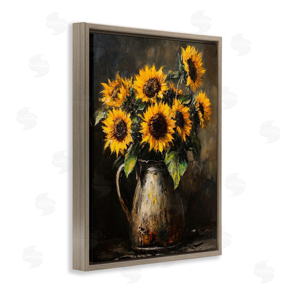 Franklyn Gregory Rustic Sunflower Jug Brown Floating Frame Canvas Wall Art Print