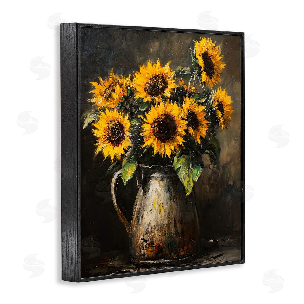 Franklyn Gregory Rustic Sunflower Jug Black Framed Giclee Wall Art Print