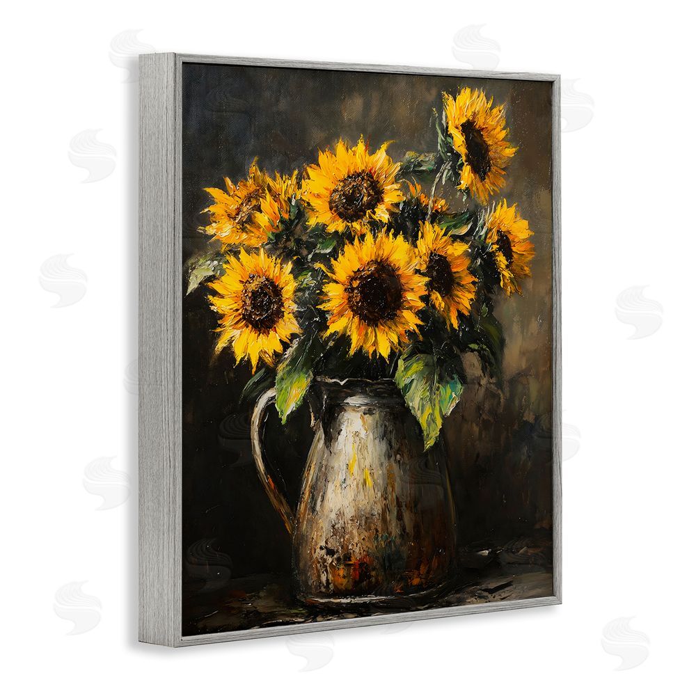 Franklyn Gregory Rustic Sunflower Jug Gray Framed Giclee Wall Art Print
