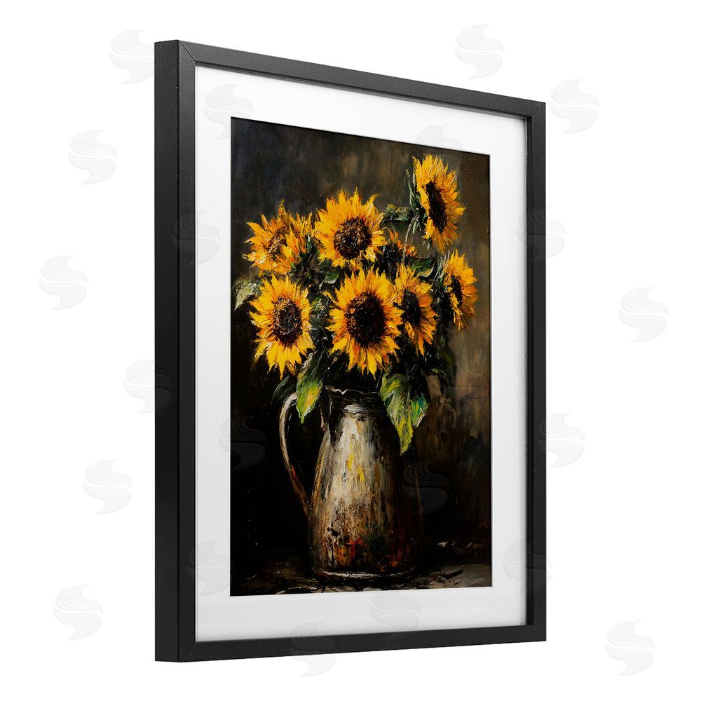 Franklyn Gregory Rustic Sunflower Jug Black Framed Print Under Glass with White Mat Wall Art
