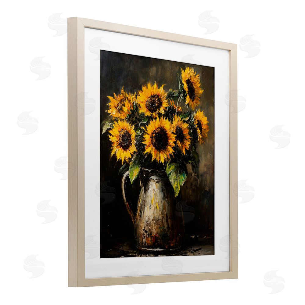 Franklyn Gregory Rustic Sunflower Jug Birch Framed Print Under Glass with White Mat Wall Art