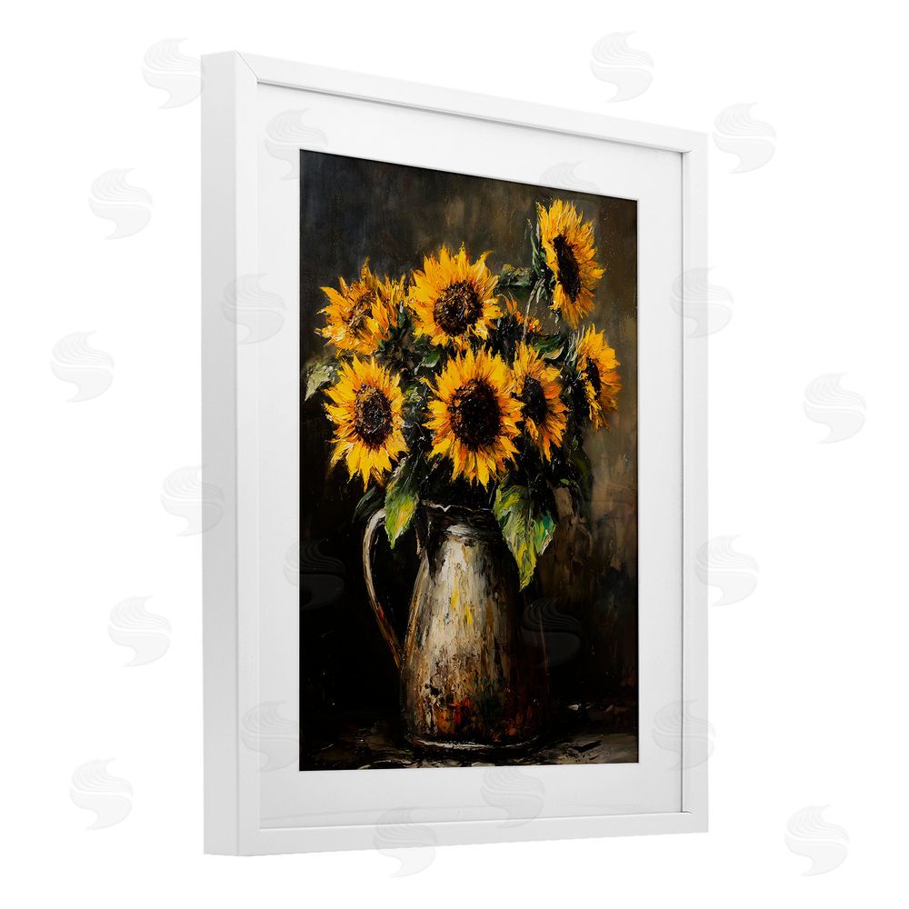 Franklyn Gregory Rustic Sunflower Jug White Framed Print Under Glass with Mat Wall Art