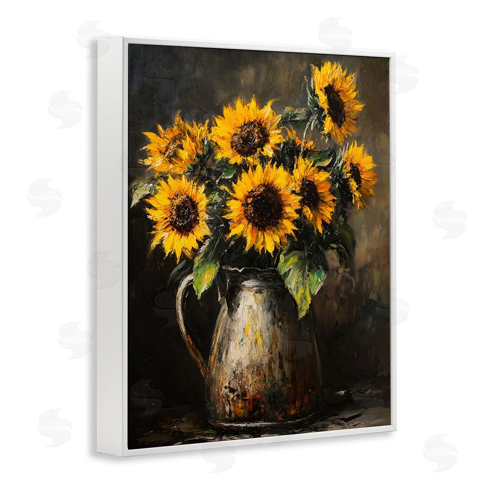 Franklyn Gregory Rustic Sunflower Jug White Framed Giclee Wall Art Print