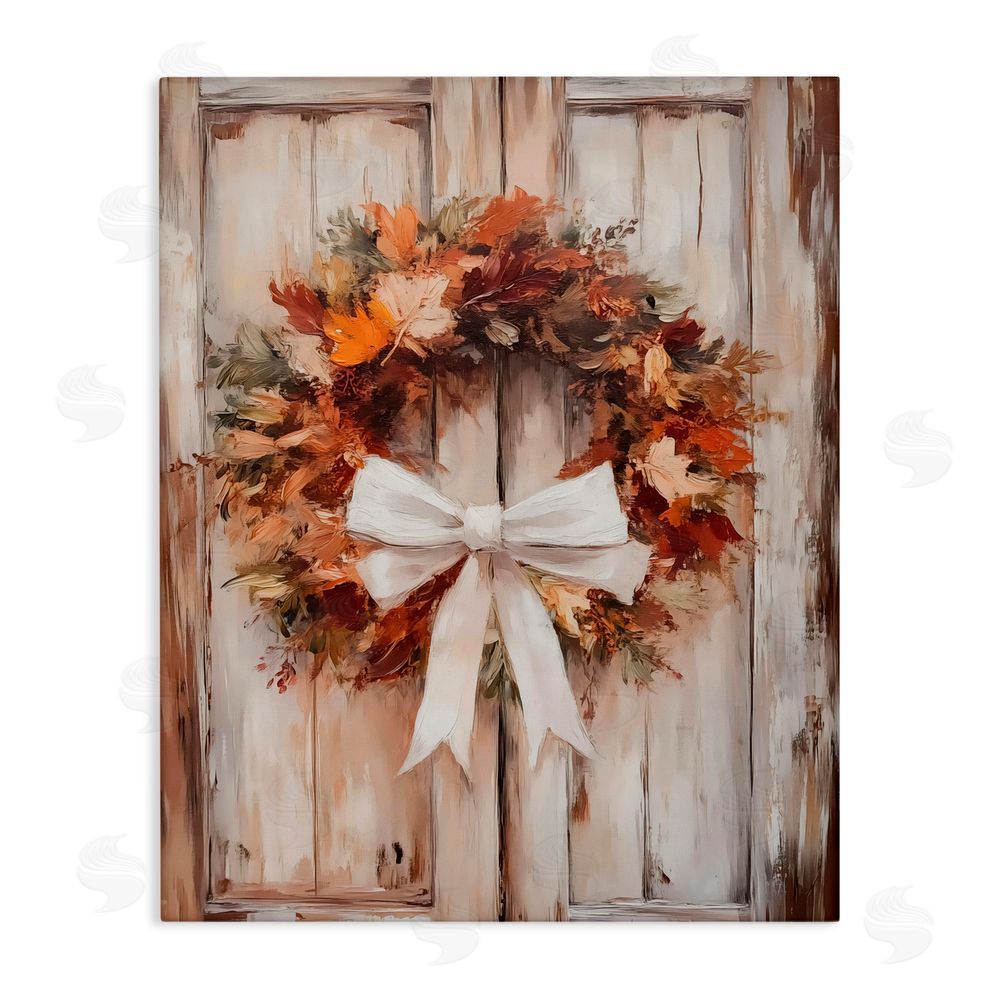 LSR Design Studio Autumnal Wreath with Ribbon Canvas Wall Art Print
