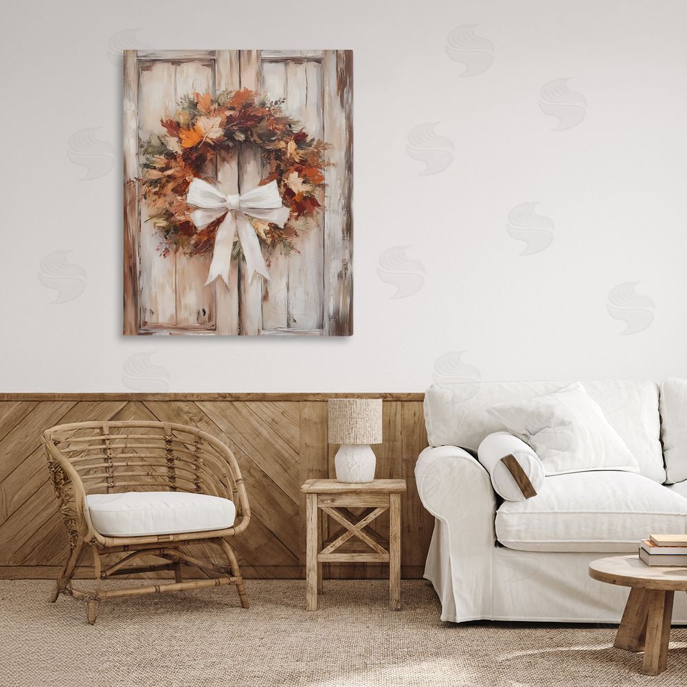 LSR Design Studio Autumnal Wreath with Ribbon Canvas Art on Wall