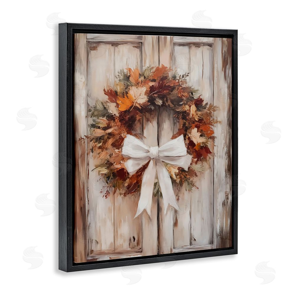 LSR Design Studio Autumnal Wreath with Ribbon Black Floating Frame Canvas Wall Art Print