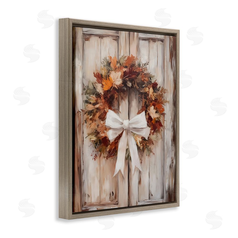 LSR Design Studio Autumnal Wreath with Ribbon Brown Floating Frame Canvas Wall Art Print
