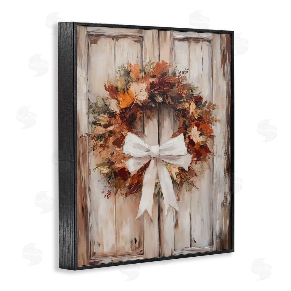 LSR Design Studio Autumnal Wreath with Ribbon Black Framed Giclee Wall Art Print