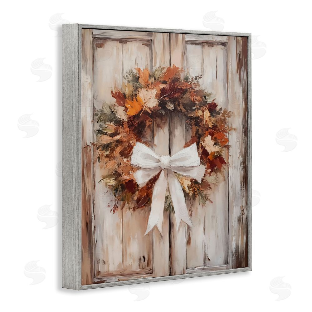 LSR Design Studio Autumnal Wreath with Ribbon Gray Framed Giclee Wall Art Print