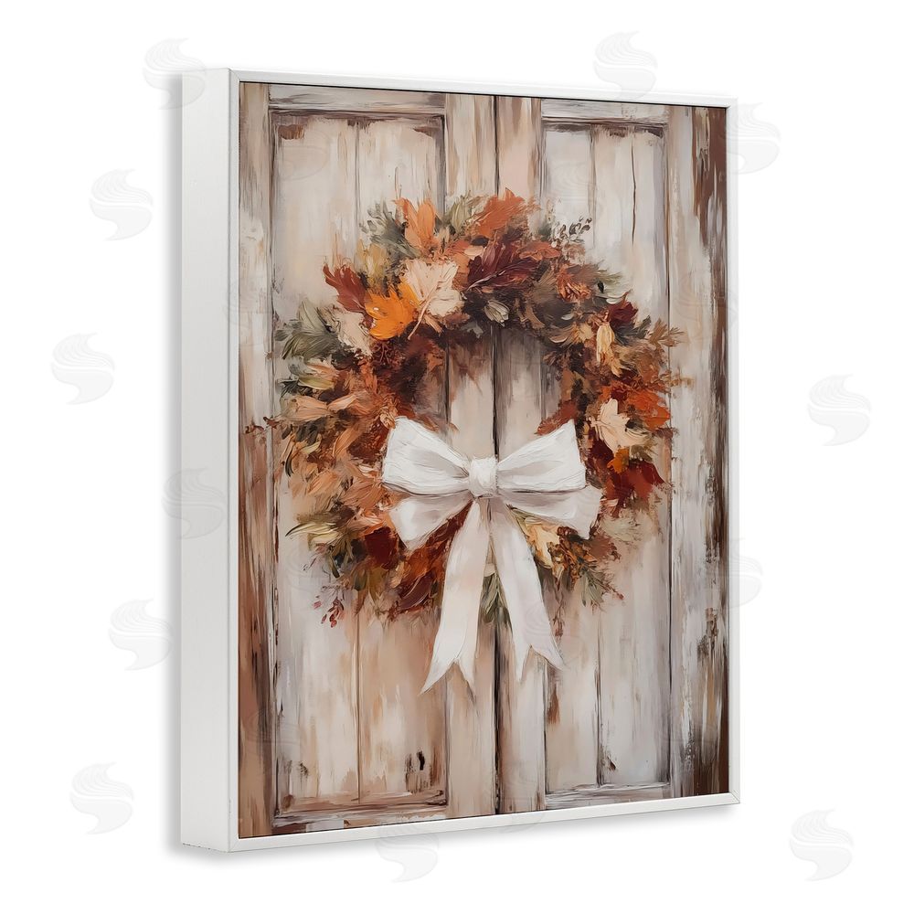 LSR Design Studio Autumnal Wreath with Ribbon White Framed Giclee Wall Art Print