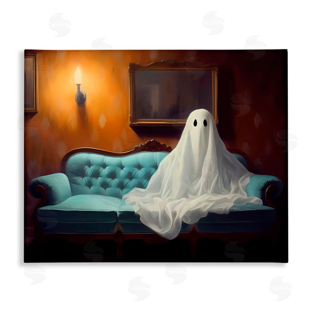 LSR Design Studio Ghost on Spooky Blue Couch Canvas Wall Art Print