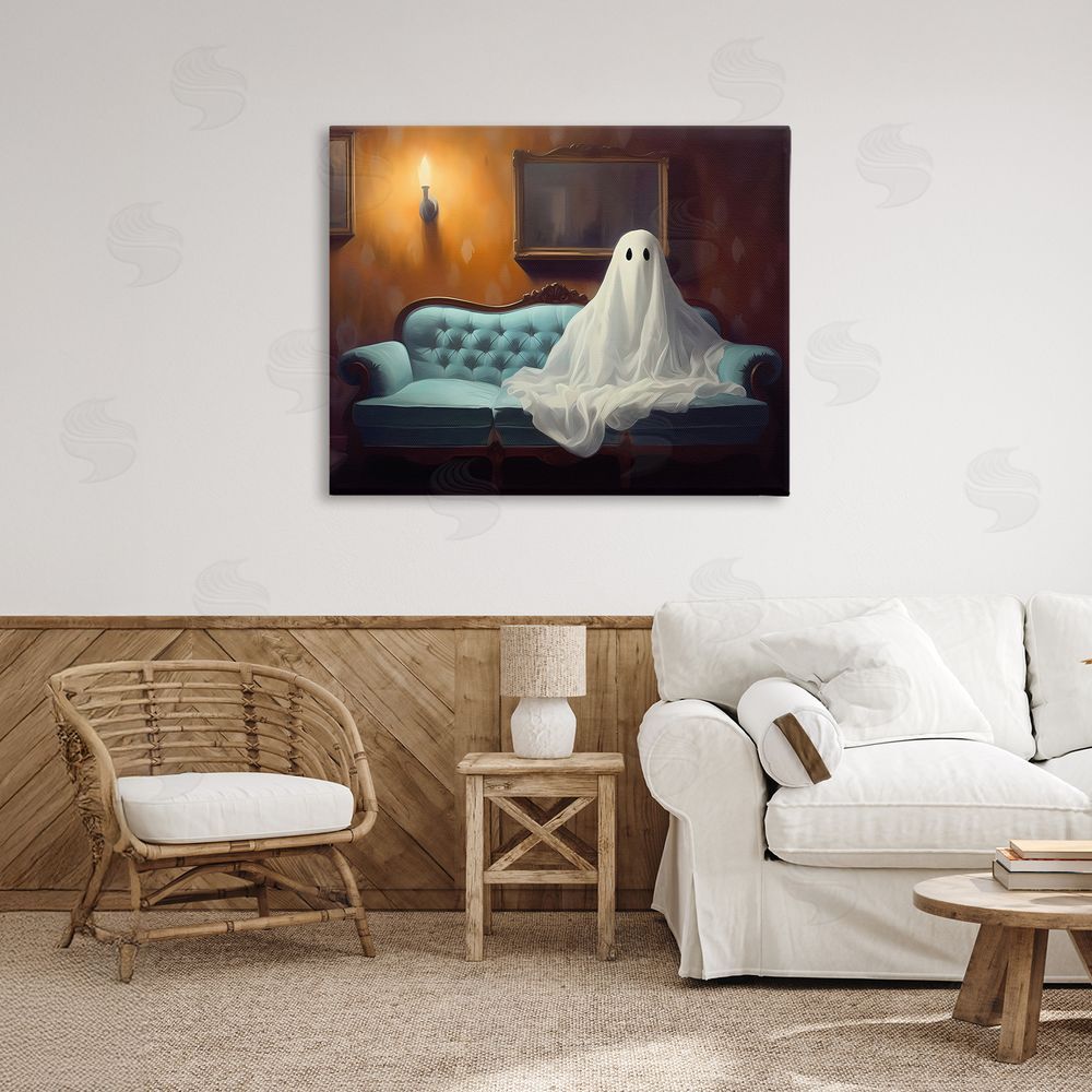 LSR Design Studio Ghost on Spooky Blue Couch Canvas Art on Wall
