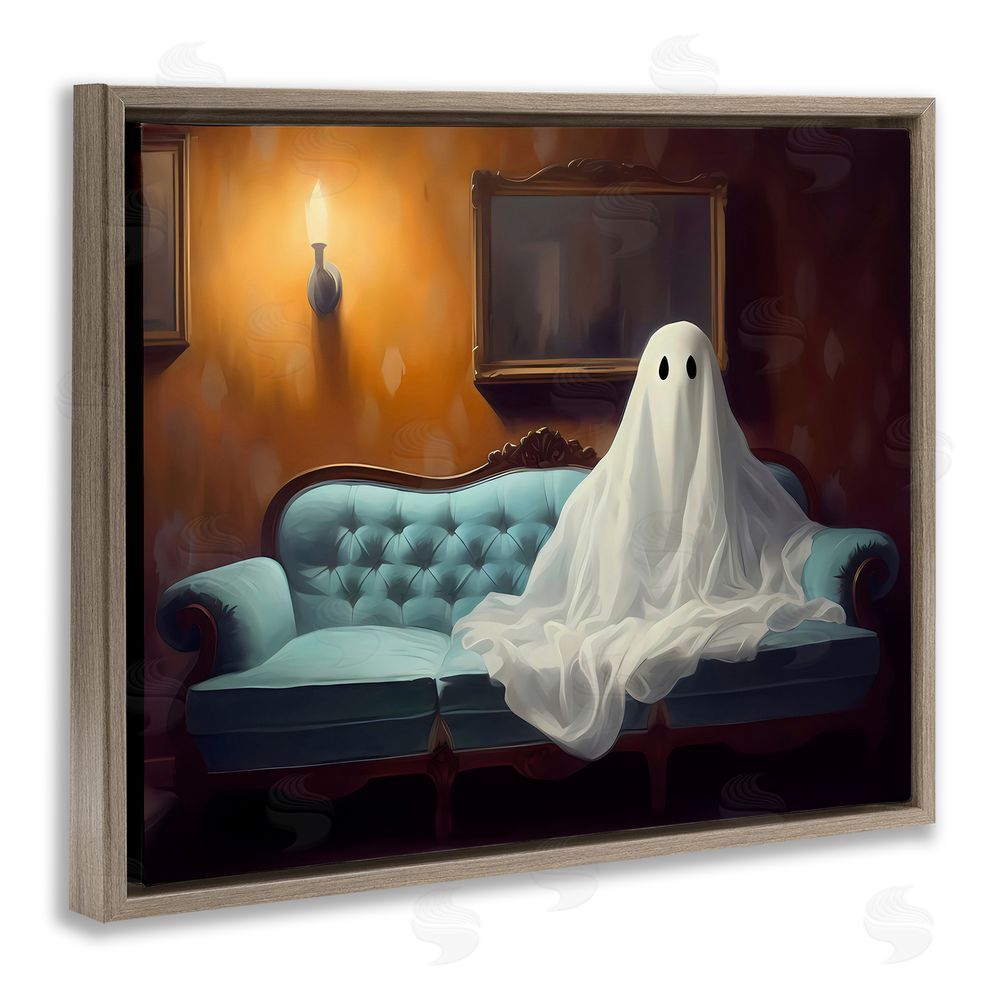 LSR Design Studio Ghost on Spooky Blue Couch Brown Floating Frame Canvas Wall Art Print
