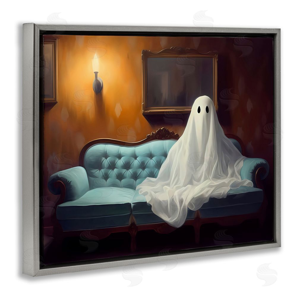 LSR Design Studio Ghost on Spooky Blue Couch Gray Floating Frame Canvas Wall Art Print