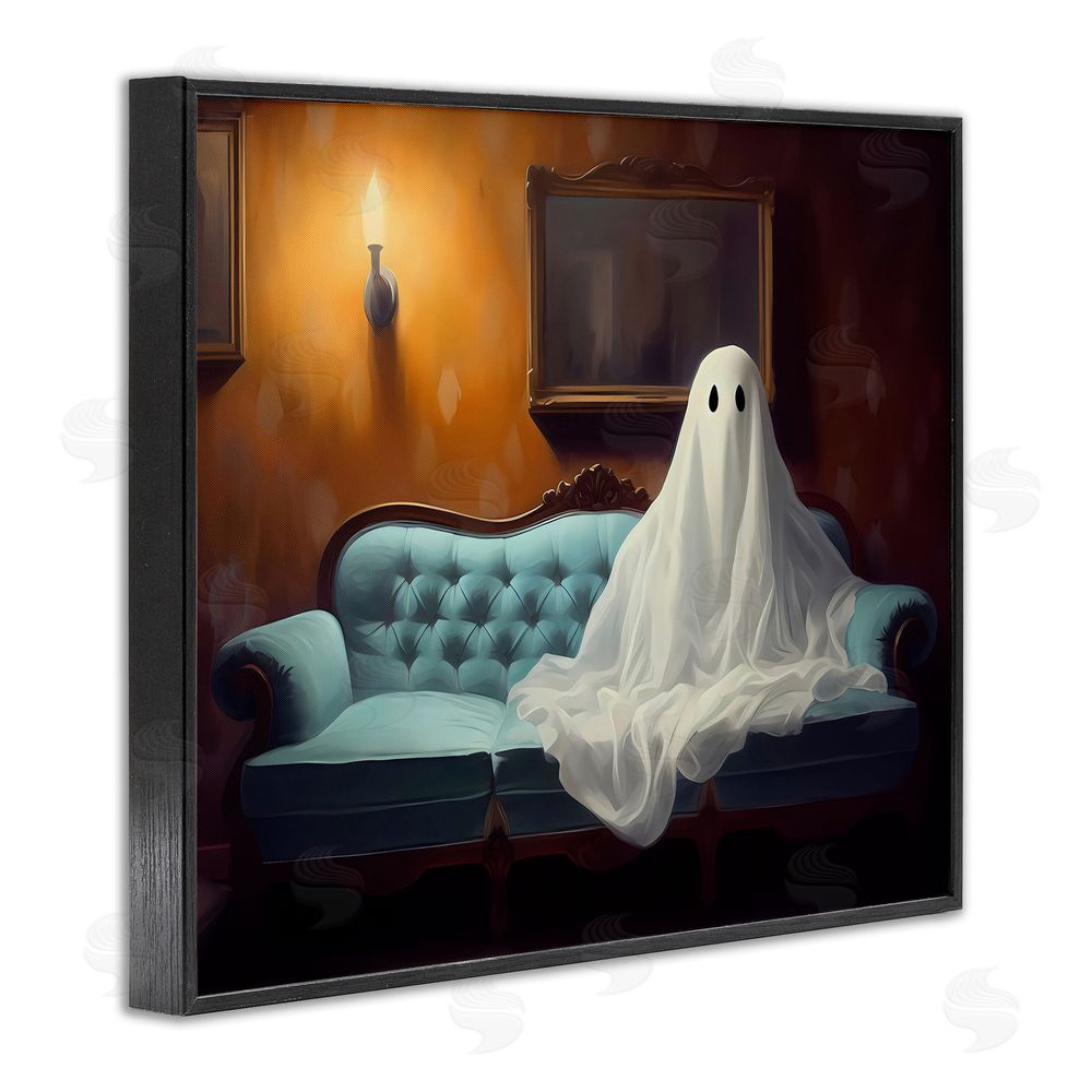 LSR Design Studio Ghost on Spooky Blue Couch Black Framed Giclee Wall Art Print