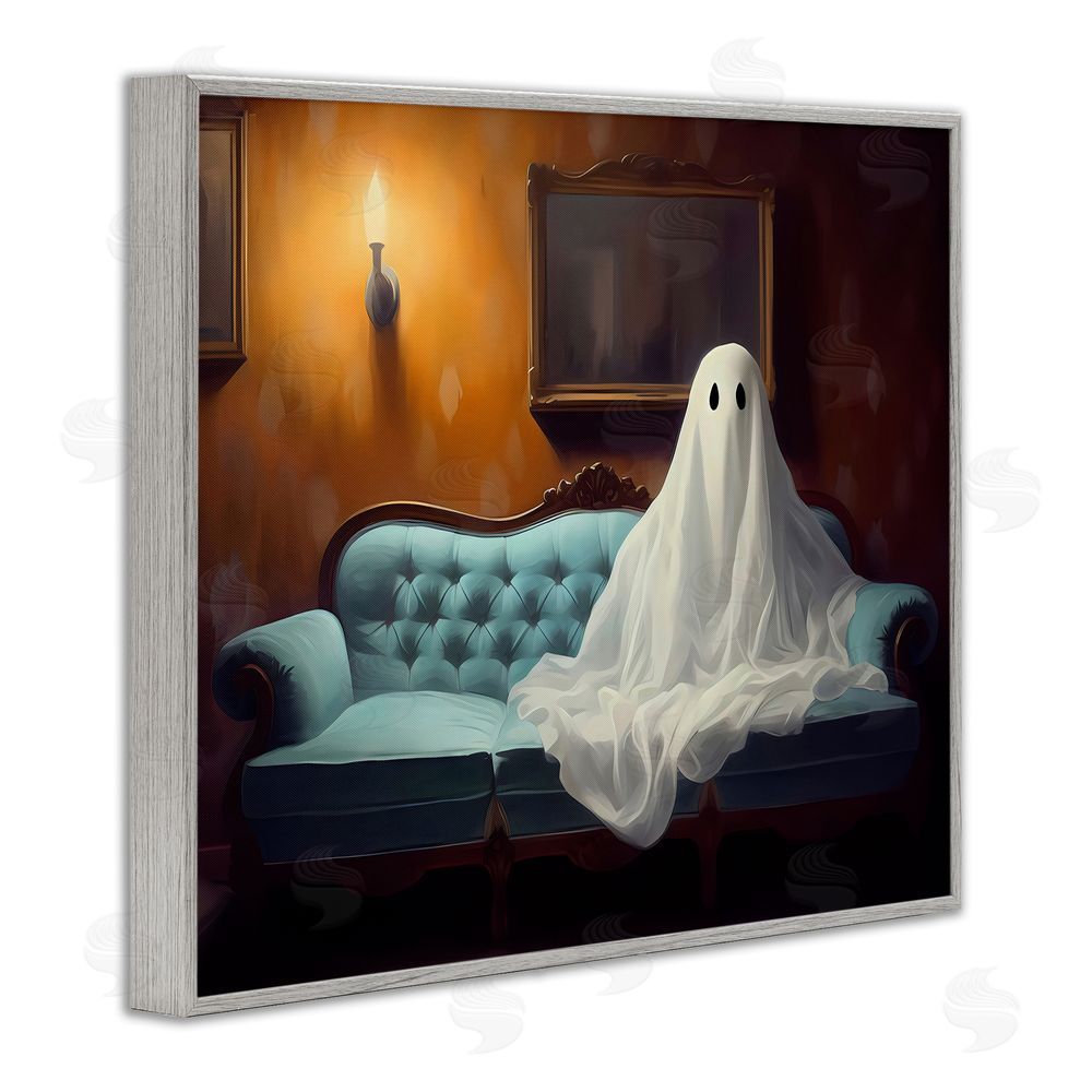 LSR Design Studio Ghost on Spooky Blue Couch Gray Framed Giclee Wall Art Print