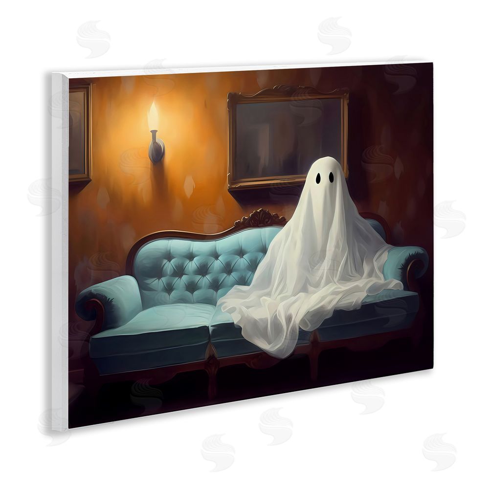LSR Design Studio Ghost on Spooky Blue Couch Wall Plaque Art Print