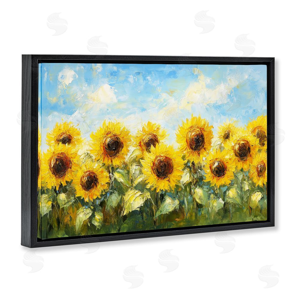 Petal Prints Design Impressionist Sunflowers Horizon Black Floating Framed Canvas Wall Art