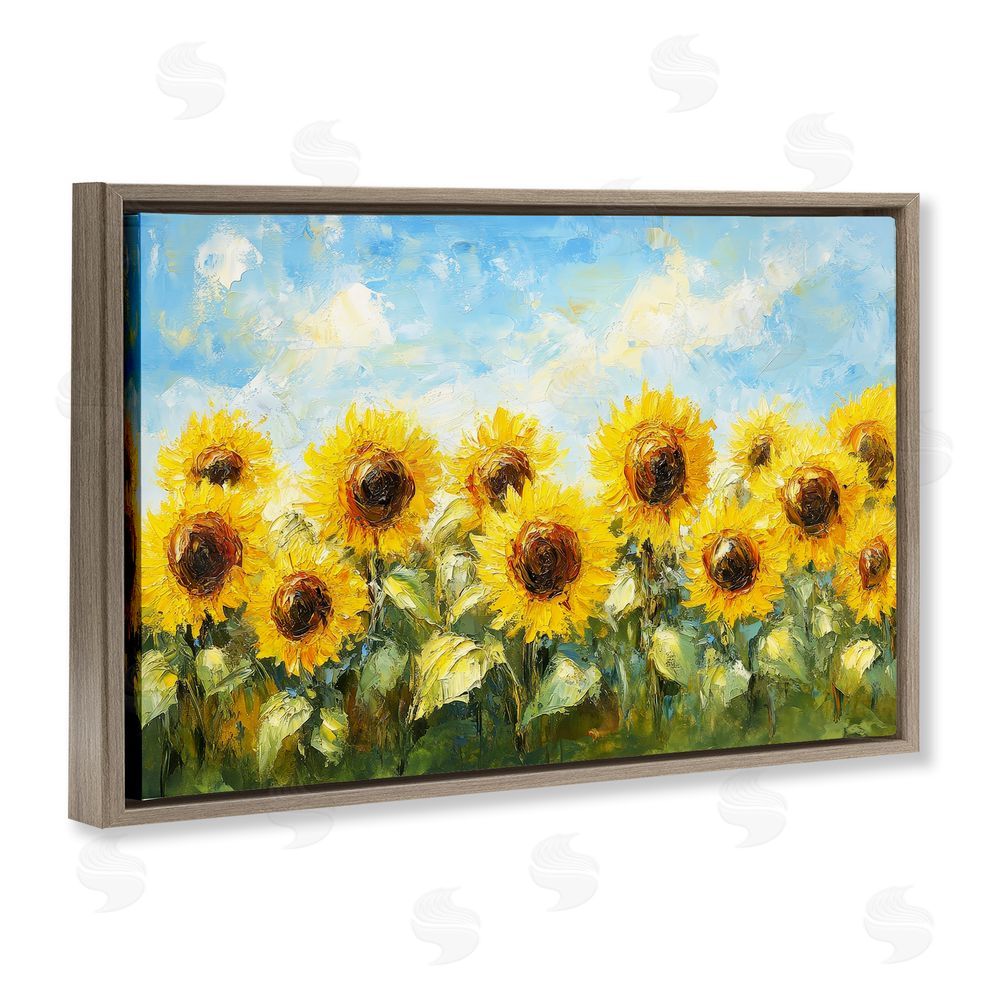 Petal Prints Design Impressionist Sunflowers Horizon Brown Floating Framed Canvas Wall Art