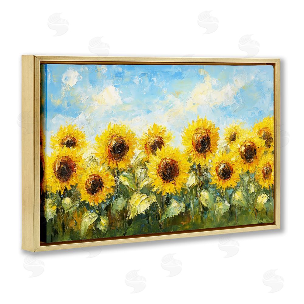 Petal Prints Design Impressionist Sunflowers Horizon Gold Floating Framed Canvas Wall Art
