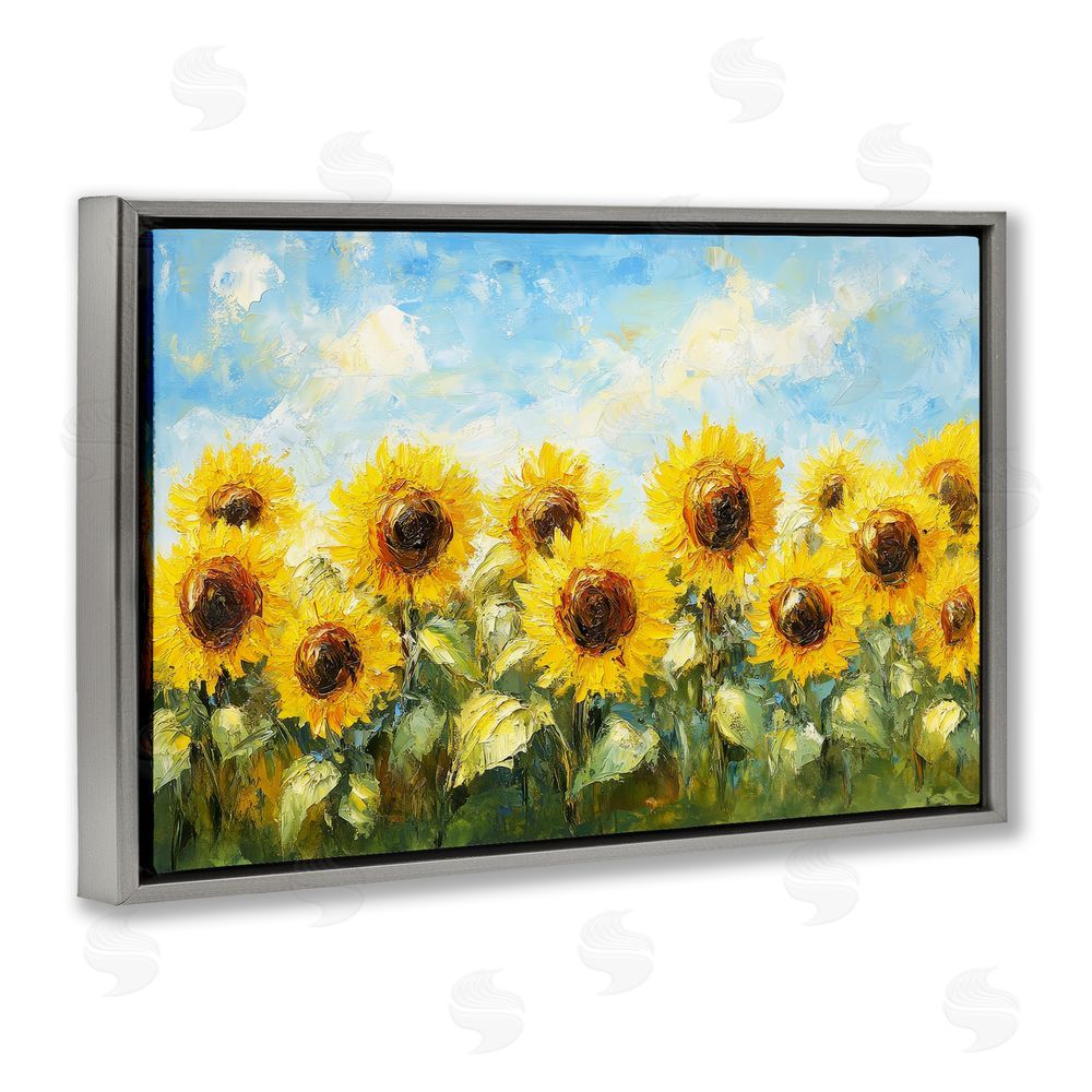 Petal Prints Design Impressionist Sunflowers Horizon Gray Floating Framed Canvas Wall Art
