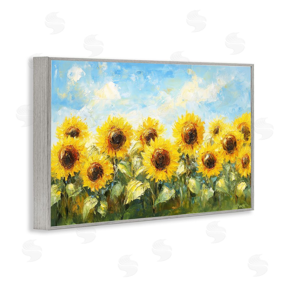 Petal Prints Design Impressionist Sunflowers Horizon Gray Framed Giclee Wall Art