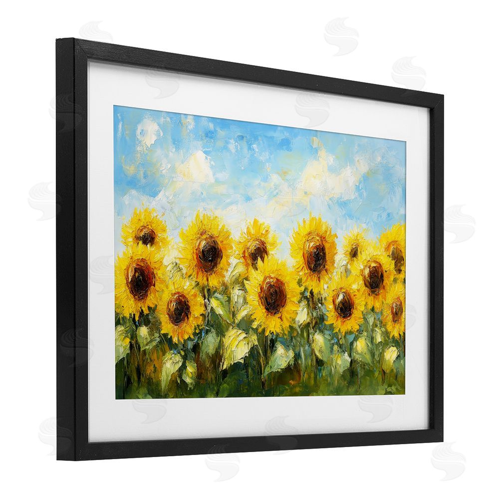 Petal Prints Design Impressionist Sunflowers Horizon Black Framed Print Under Glass Wall Art