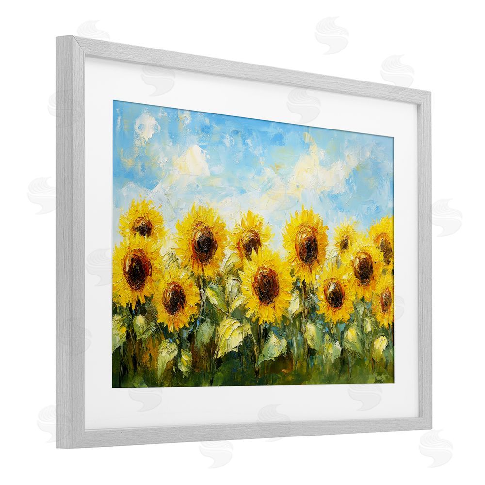 Petal Prints Design Impressionist Sunflowers Horizon Gray Framed Print Under Glass Wall Art