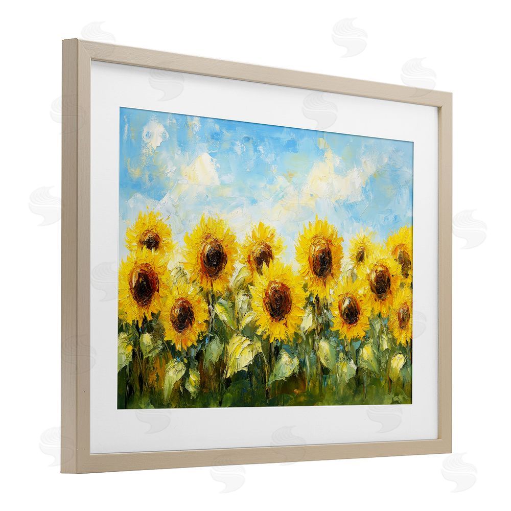 Petal Prints Design Impressionist Sunflowers Horizon Brown Framed Print Under Glass Wall Art