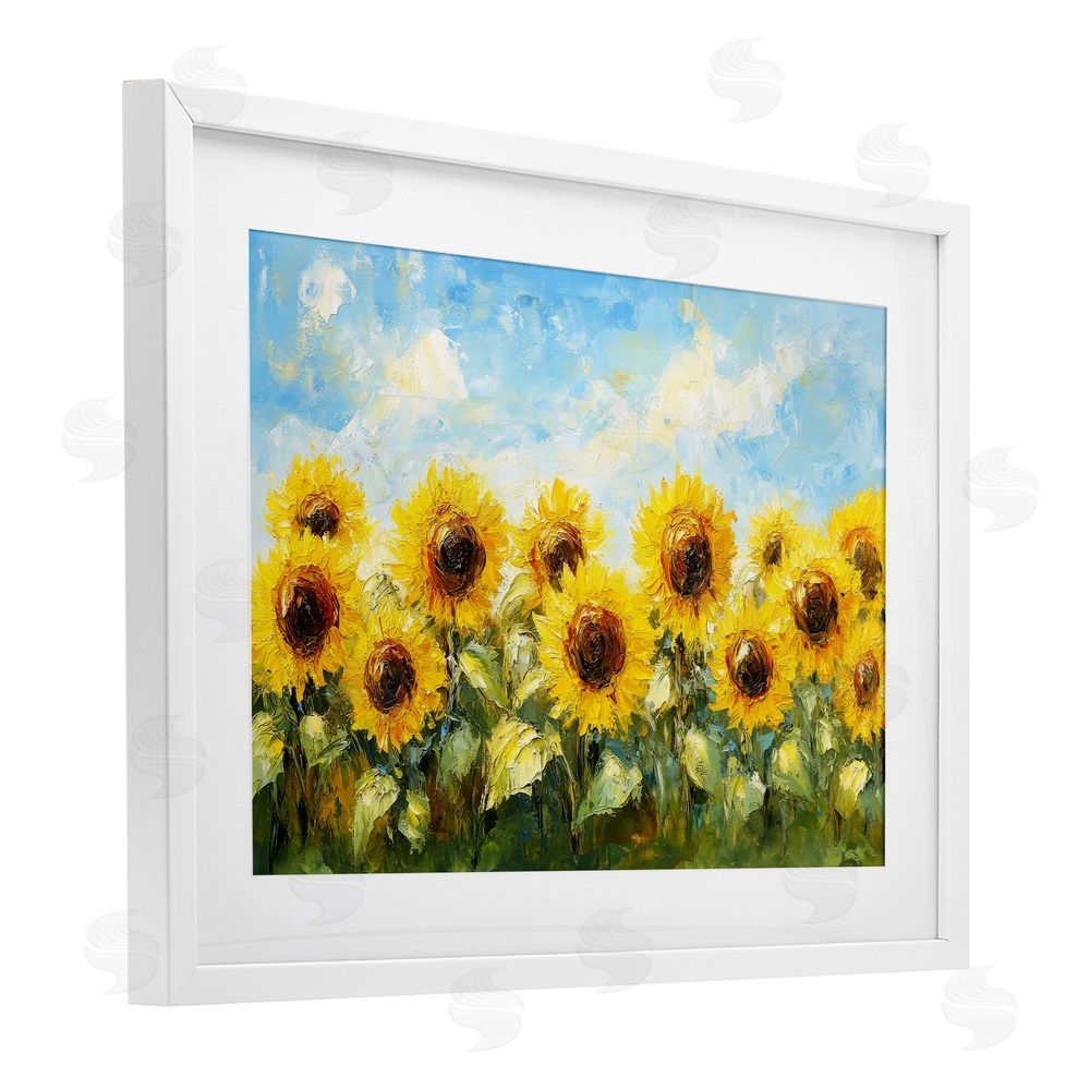 Petal Prints Design Impressionist Sunflowers Horizon White Framed Print Under Glass Wall Art
