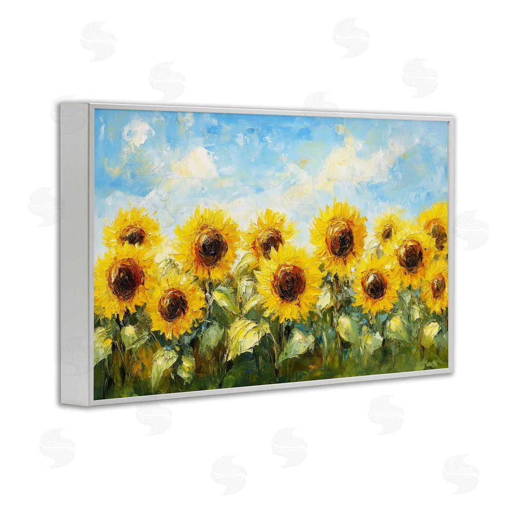 Petal Prints Design Impressionist Sunflowers Horizon White Framed Giclee Wall Art