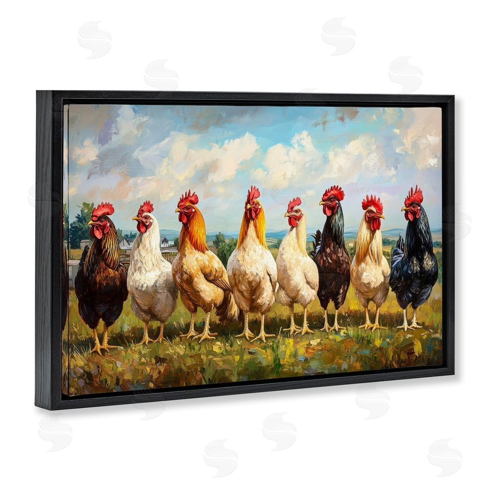 Petal Prints Design Chicken Brood on Horizon Black Floating Frame Canvas Wall Art Print