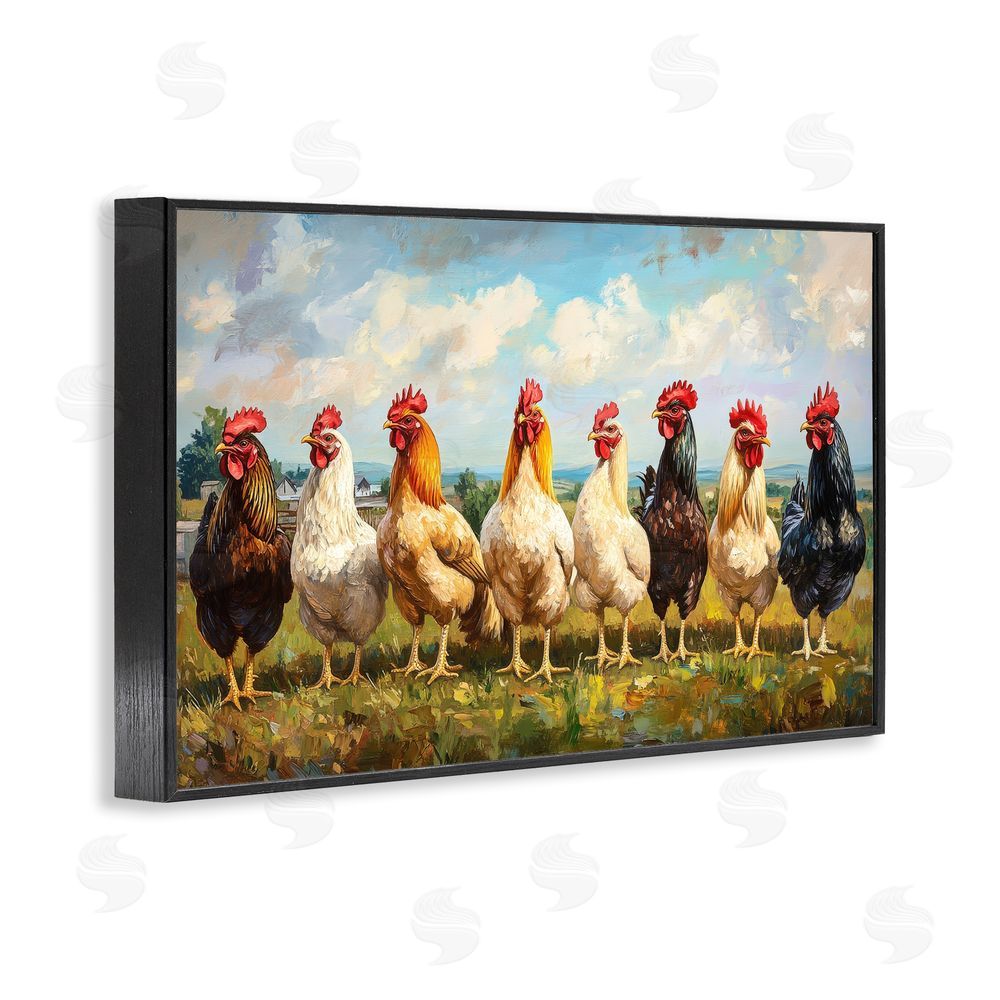Petal Prints Design Chicken Brood on Horizon Black Framed Giclee Wall Art Print